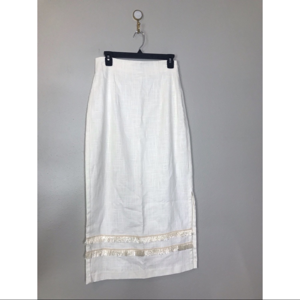 STAUD Women’s Andy fringed linen-blend midi skirt in ivory - Picture 5 of 10